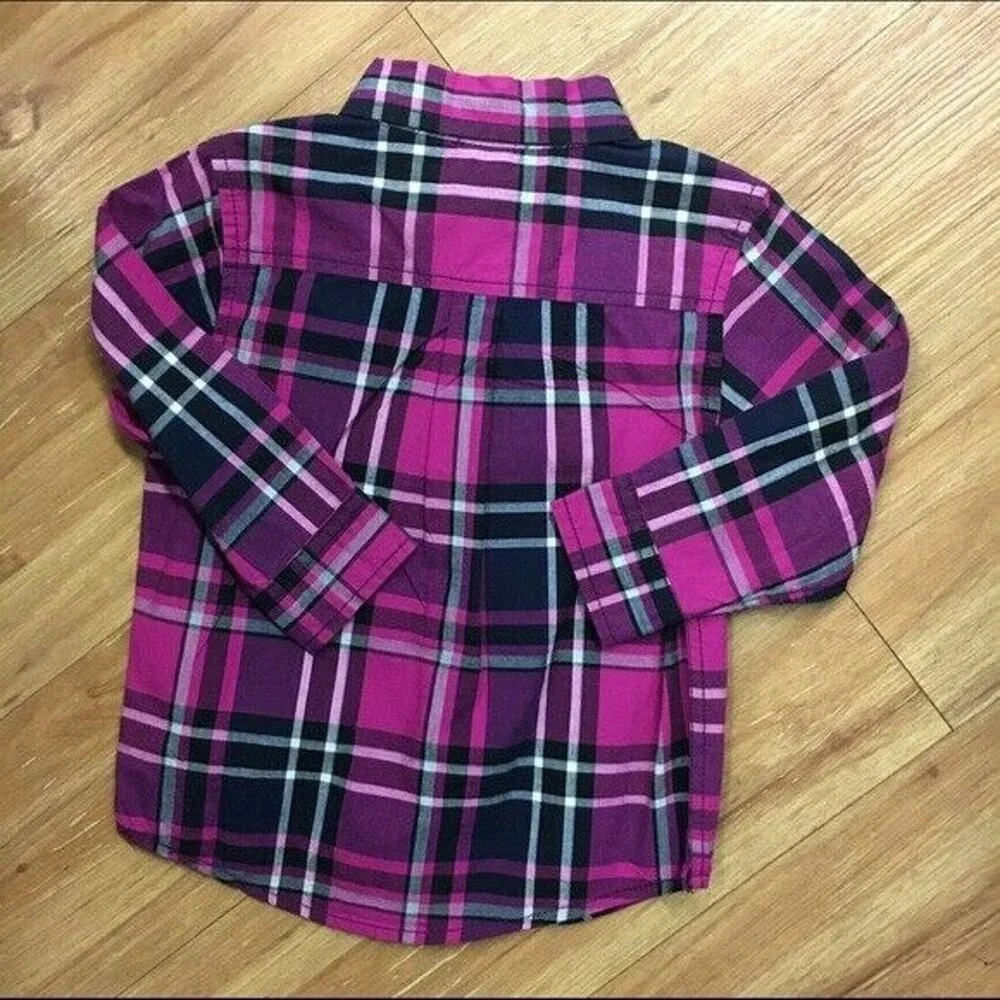 Gymboree Boys Shirt Size 18-24 Mo Fuchsia Plaid Holiday Gems Button Up Front NEW